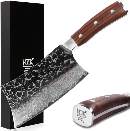 YOUSUNLONG Cuchillo picador de carne de 7 pulgadas, picador de huesos de hacha de carnicero, resistente, acero inoxidable grueso de damasco japonés,