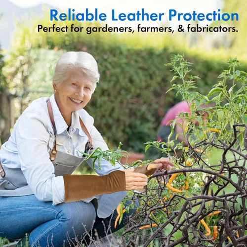 Miniatura 7 de Arm Chaps Mangas Protectoras de Cuero Protector de Brazo - Previene Cortes, Arañazos y Moretones - Ideal para Jardinería y Construcción., Marrón, XL