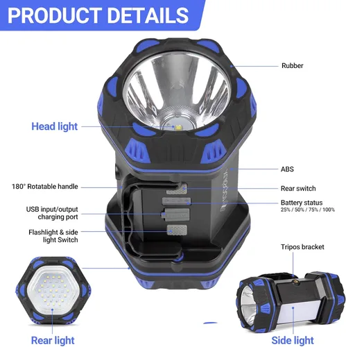 Miniatura 8 de Linterna LED de campamento recargable, linterna de campamento de 1500 lm, 8 modos de luz, luces de campamento de capacidad 4800, luz de flash Azul