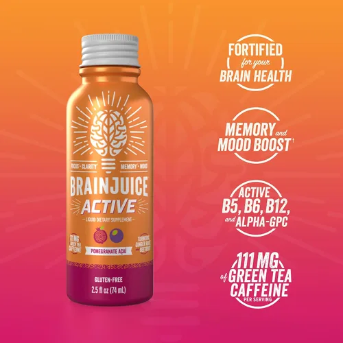 Miniatura 4 de BrainJuice Disparo de apoyo cerebral, suplemento sin gluten para energía y concentración, bebidas saludables con Alpha GPC, vitamina B, 2.5 onzas