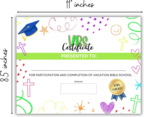 Miniatura 3 de VBS Certificados de finalización Paquete de 50 certificados de graduación de asistencia Premio religioso para niños, 11 x 8.5 pulgadas
