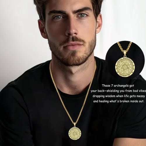 Miniatura 2 de FLYUN Seal of The 7 Arcángeles Collar con colgante para hombre, collar de protección de siete arcángeles para hombres, joyería de amuleto