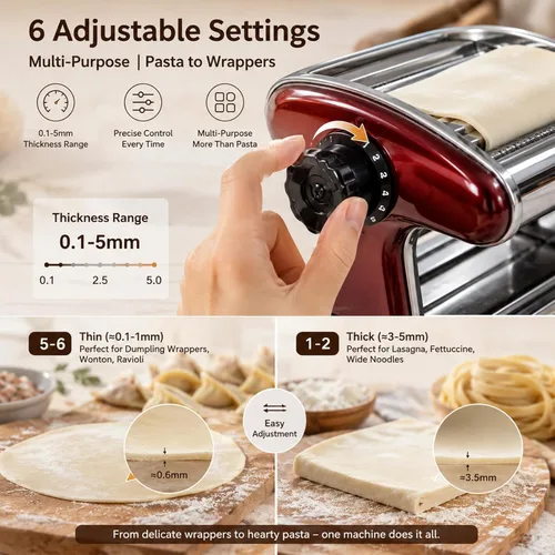 Miniatura 4 de XINGYUEXUAN Máquina para hacer pasta, fabricante de fideos manual de acero inoxidable con cortadores de 0.079 in y 0.157 in, manivela