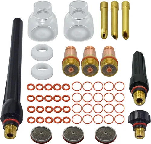 Miniatura 18 de RIVERWELD TIG Stubby - Cuerpos de pinza de lente de gas 17GL116 10N23S 1/16 "17GL332 10N24S 3/32 pulgadas, boquilla de cuarzo transparente #10 5/8