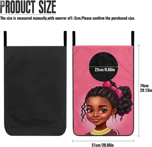 Miniatura 4 de Cesto de lavandería para colgar sobre la puerta de las niñas negras africanas, cesta de lavandería para mujeres afroamericanas, cesta para ahorrar