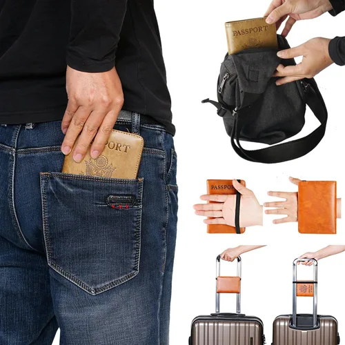 Miniatura 6 de Funda para pasaporte con bloqueo RFID de piel, organizador de documentos de viaje), 43237-2