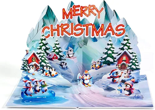 Miniatura 2 de CUTPOPUP Tarjeta de Navidad Pop Up, 3D Navidad, Feliz Navidad, Año Nuevo, Tarjetas de felicitación de vacaciones, Regalo (Pingüino Helado)