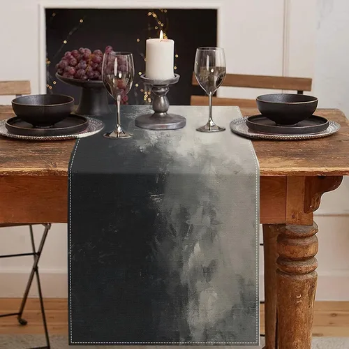 Miniatura 18 de Emvency - Camino de mesa de estilo granja, pintura de arte abstracto vintage en azul y gris para mesa de cocina, cenas familiares, fiestas, bodas