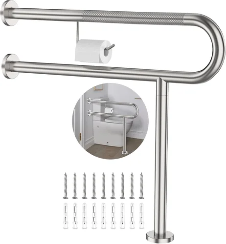 ZUEXT - Barra de apoyo para inodoro con patas de 31.5 x 28 pulgadas, barra de soporte de inodoro moleteada de níquel cepillado con soporte para