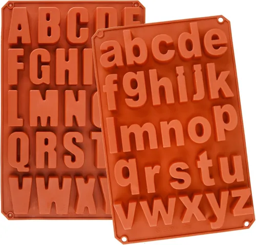Miniatura 10 de Molde de silicona con 26 letras grandes, molde para crayón del alfabeto, molde de chocolate, bandeja para cubitos de hielo para galletas con 12