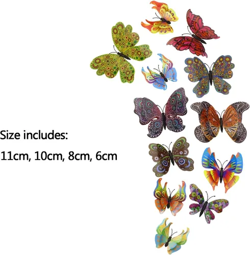 Miniatura 7 de Tupalizy 12 calcomanías de pared de mariposa 3D de alas dobles, calcomanías de bricolaje para decoración de ventanas, refrigerador, dormitorio