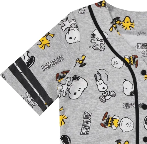 Miniatura 3 de Peanuts Ladies Snoopy Baseball Jersey Snoopy Charlie Brown, Woodstock, Linus Mesh Button Down Baseball Jersey