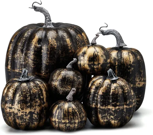 Miniatura 16 de 7 piezas de calabaza de simulación de Halloween para Halloween, artesanía artificial, cosecha de otoño, suministros de fiesta en el hogar