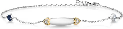 Gem Stone King Plata 925 y oro amarillo de 10 quilates personalizable zafiro azul G-H diamante cultivado en laboratorio Lazer grabado con nombre