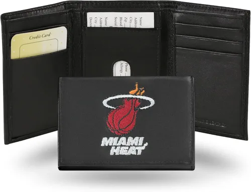 Miniatura 15 de NBA - Cartera de piel auténtica bordada de tres pliegues de 3.25 x 4.25 pulgadas, delgada por Rico Industries