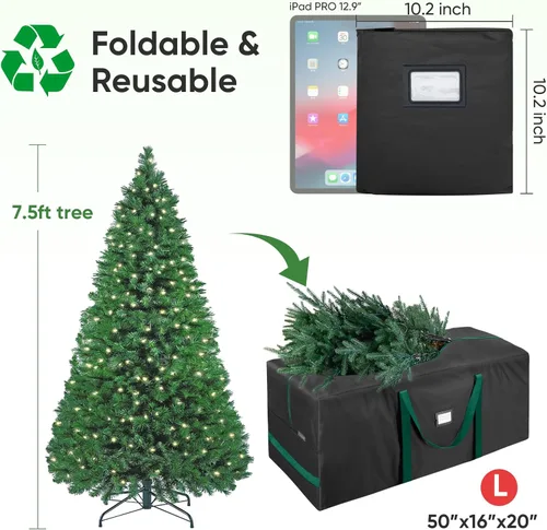Miniatura 2 de BALEINE - Bolsa para guardar el árbol de Navidad de 7.5 pies, tela Oxford 900D de alta resistencia con asas reforzadas y cremalleras dobles de gran