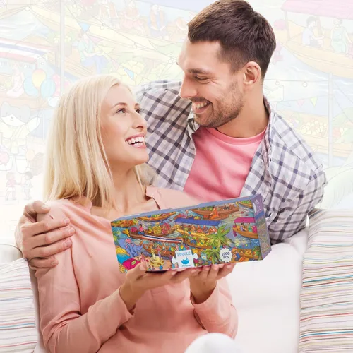 Miniatura 7 de MOMIBOOK Rompecabezas para Adultos de 1000 Piezas Rompecabezas de Bangkok en el Agua, Imagen de Pintura Difícil Desafiante Duro Imposible