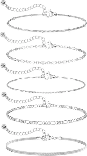 Miniatura 6 de MBW Pulseras de plata para mujer, delicadas pulseras de plata para mujer, juego de pulseras de plata de 14 quilates, impermeables, joyería