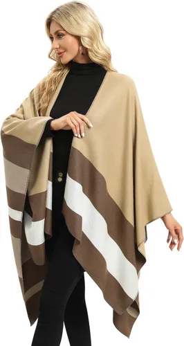 Miniatura 31 de Femdouce Manta cálida para mujer, ligera, con frente abierto, capa tipo poncho para primavera, otoño e invierno