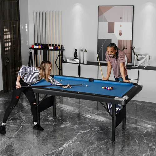 Miniatura 2 de Mesa de billar 3 en 1, mesa de billar plegable de 65.75 pulgadas con mesa de ping pong y parte superior de comedor, mesa de juego múltiple incluye