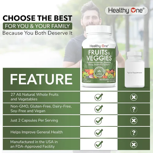 Miniatura 5 de Healthy One - Suplemento de frutas y verduras, 27 superalimentos, vitaminas de frutas y verduras para adultos, píldoras de frutas y verduras