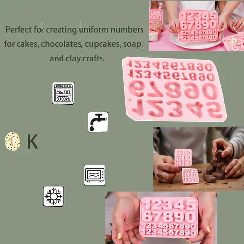 Miniatura 5 de Paquete de 2 moldes de silicona para números, 30 cavidades, medianos y pequeños, de 0 a 9 dígitos para hornear, chocolate, dulces, cupcake, jabón