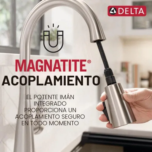 Miniatura 5 de Delta Faucet Essa - Grifo para cocina de níquel cepillado con rociador extendible y cabezal de acople magnético, ártico inoxidable, 9113-AR-DST