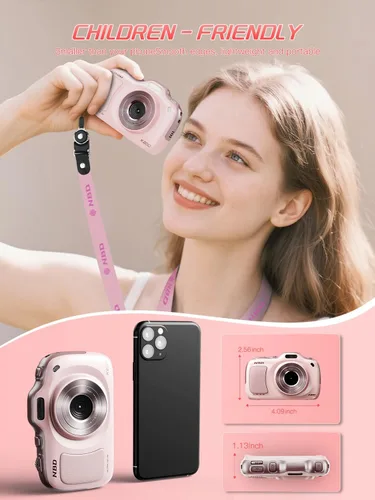 Miniatura 5 de Cámara digital, Cámaras de videoblogs 4K con enfoque automático para fotografía con tarjeta de 32GB, cámara digital compacta portátil de 64MP de Rosa