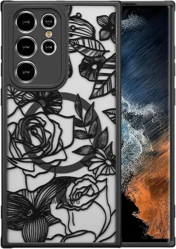 Miniatura 9 de XIZYO Funda delgada para Samsung Galaxy S22 Ultra con diseño floral rosa para mujeres y niñas, TPU a prueba de golpes, funda protectora para Galaxy