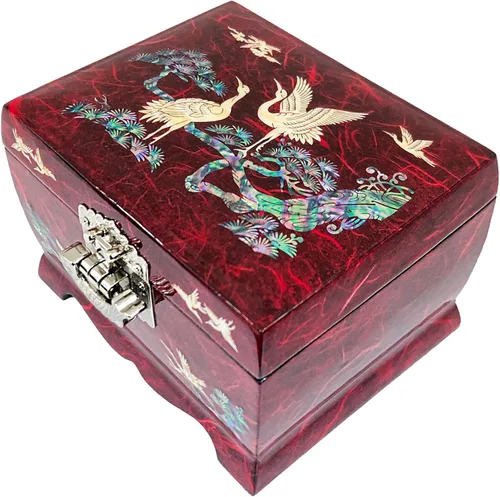 Miniatura 13 de Fun-Store Caja de madera con incrustaciones de nácar con incrustaciones de nácar, caja de madera, diseño de árbol de grúa, espejo, recuerdo, tesoro