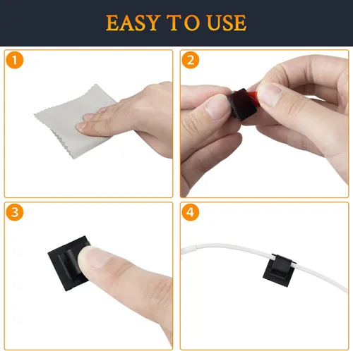 Miniatura 8 de SOULWIT 50 unidades de clips autoadhesivos para gestión de cables, organizadores de cables con clips de alambre adhesivos para TV, PC, laptop, cable