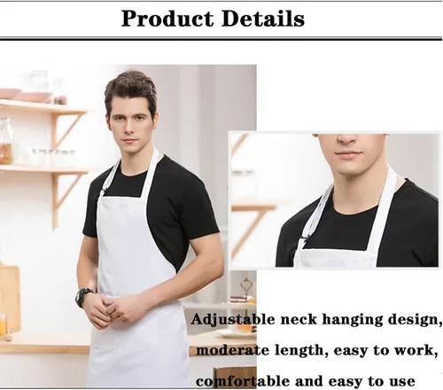 Miniatura 4 de Delantal blanco, delantal de chef para hombres, mujeres y adultos, disfraz de chef ajustable, delantales largos para mujeres con bolsillos