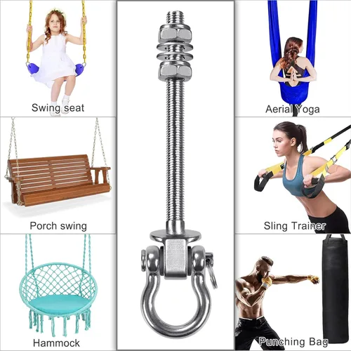 Miniatura 7 de Dolibest Perchas de columpio con rodamiento, paquete de 4 ganchos de acero inoxidable 304 para vigas de madera y metal, ideal para colgar hamacas, 4