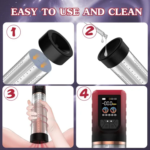 Miniatura 3 de Bomba de pene extensor de pene con lubricante, vibrador 3 en 1 para hombre, bomba de vacío eléctrica para pene con 12 modos de entrenamiento Rojo