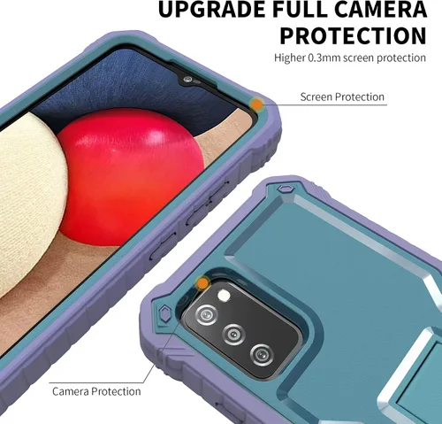 Miniatura 3 de Funda para Samsung Galaxy A02S, protección de grado militar, doble capa, a prueba de golpes, con protector de pantalla HD de vidrio templado y Azul