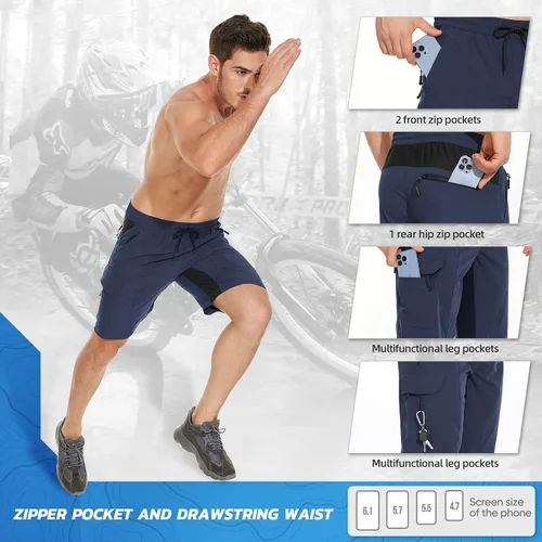 Miniatura 5 de Hiauspor Pantalones cortos acolchados de ciclismo de montaña para hombre, ajuste holgado, de secado rápido, para ciclismo con 5 bolsillos