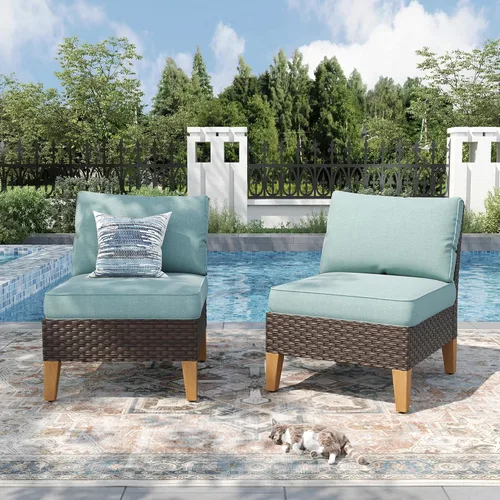 Miniatura 40 de PHI VILLA Otomana de mimbre para patio, 2 piezas, asiento otomano de mimbre para todo tipo de clima, reposapiés para exteriores con cojines