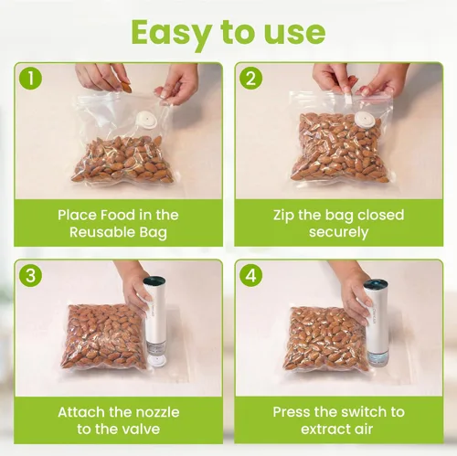 Miniatura 9 de Sellador al vacío portátil de mano para alimentos con 32 bolsas reutilizables, sellador al vacío de alimentos compacto y potente con tanque