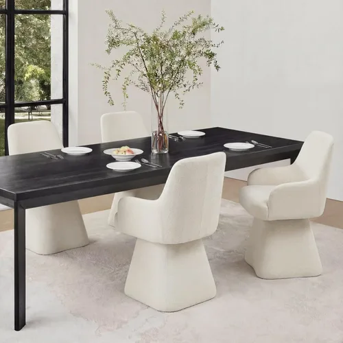 Miniatura 14 de KISLOT Juego de 4 sillas de comedor giratorias, tapizadas de mediados de siglo con respaldo alto, sillas de cocina de tela de lino para comedor, Una