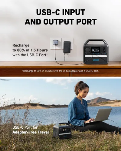 Miniatura 5 de Estación de energía portátil Anker 521 mejorada con batería LiFePO4, PowerHouse de 256Wh y 6 puertos, generador solar de 300W (600W pico)