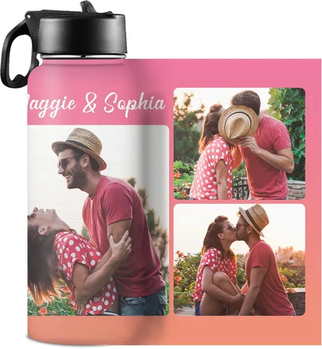 Miniatura 10 de Botellas de agua personalizadas para niñas, de acero inoxidable con aislamiento de doble pared con pajita, botella de agua de color degradado