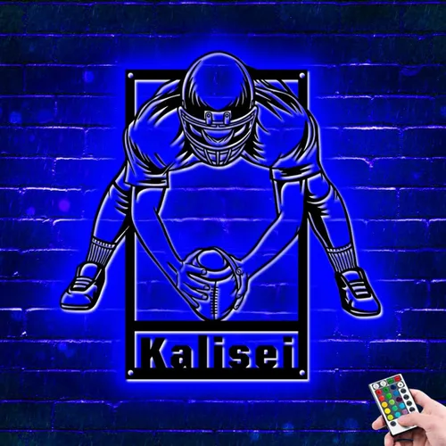 Miniatura 12 de Letrero de metal personalizado para jugador de fútbol con luz LED, nombre y número personalizado, arte de pared de fútbol, letrero de neón