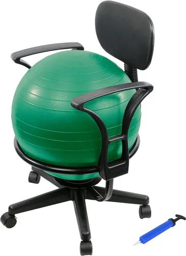 CanDo Silla de bola de metal – Silla de bola de ejercicio ergonómica inflable con bomba de aire para el hogar, la oficina y el aula Verde