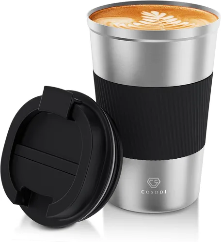 Miniatura 24 de Vaso térmico de acero inoxidable de 12 onzas con aislamiento al vacío, taza de viaje a prueba de derrames con tapa, para mantener caliente/café