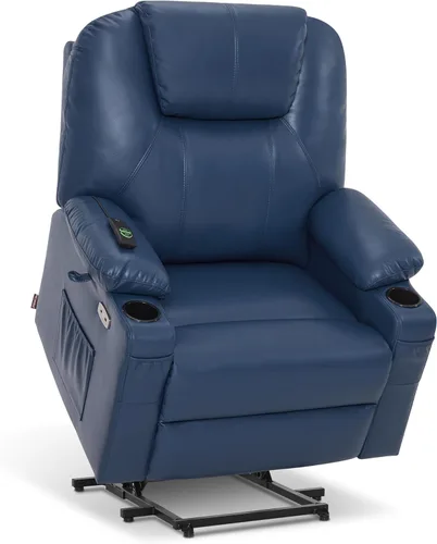 Miniatura 24 de MCombo Sillón reclinable eléctrico con capacidad de elevación, masaje y calor para ancianos, 3 posiciones, 2 bolsillos laterales y portavasos