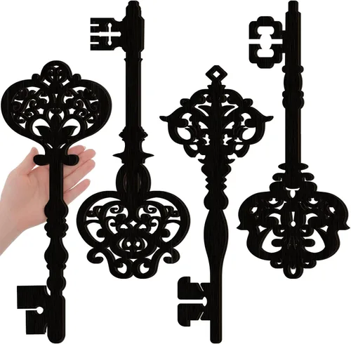 Chunful 4 piezas de letreros de esqueleto grandes con llaves de madera antiguas, estilo vintage, decoración de pared gótica para dormitorio, sin