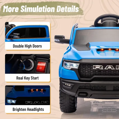 Miniatura 7 de YOFE Ram 1500 RHO - Auto de paseo para niños, camión eléctrico de 12 V con control remoto, auto de juguete para niños con ventanas elevadas, Azul