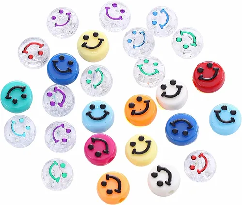 Miniatura 6 de 200 cuentas de cara sonriente, cuentas espaciadoras de cara feliz para bricolaje, joyas, pulseras, aretes, collares, suministros de fabricación