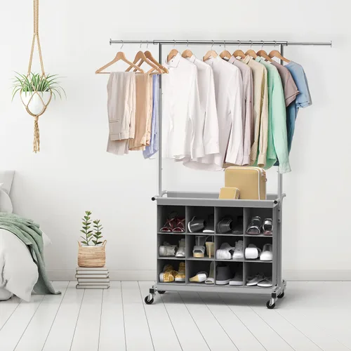 Miniatura 2 de Simple Houseware Perchero con barra extensible y organizador de 16 zapatos, gris
