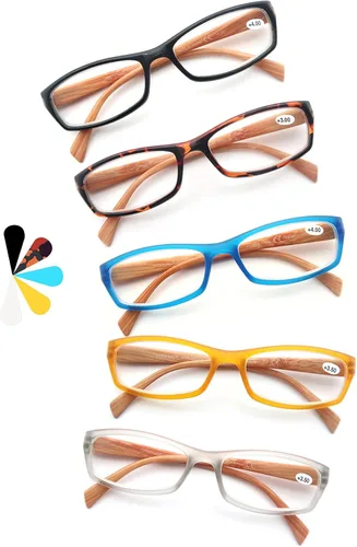 Miniatura 9 de MODFANS Paquete de 4 lentes de lectura 1.0 con bisagras de resorte con aspecto de madera, elegantes lectores para hombres y mujeres Paquete de 4